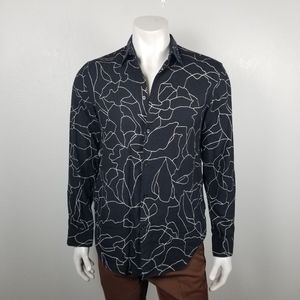 H&M Black Graphic Print Lyocell Long-Sleeved Button Down Shirt Size Small